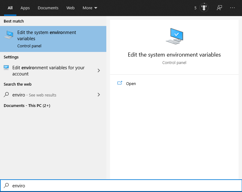 edit the system environment variables